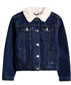 Fur Coller Sherpa Inside warm Denim Jacket - Navy Blue