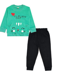 Clever-Cat-Fleece-Tracksuit---Sea-Green-&-Black