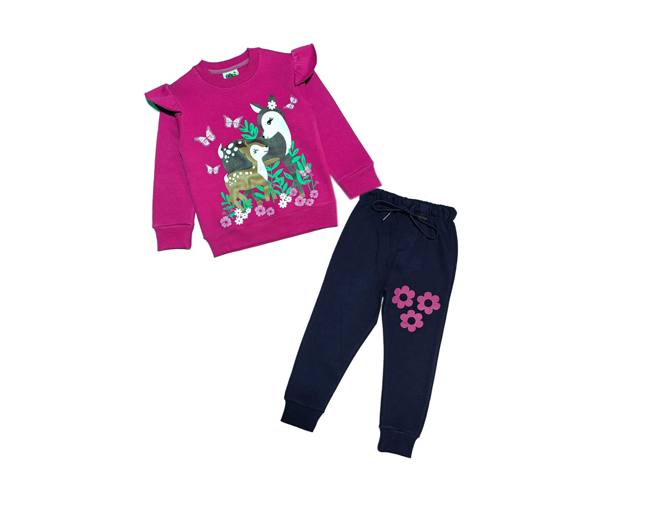 Cute-Deer-World-Frill-Fleece-Tracksuit---Shocking-Pink-&-Navy-Blue
