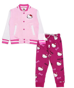 LC-151225-Hello Cute Kitty BaseBall Tracksuit -Baby Pink & Shocking Pink