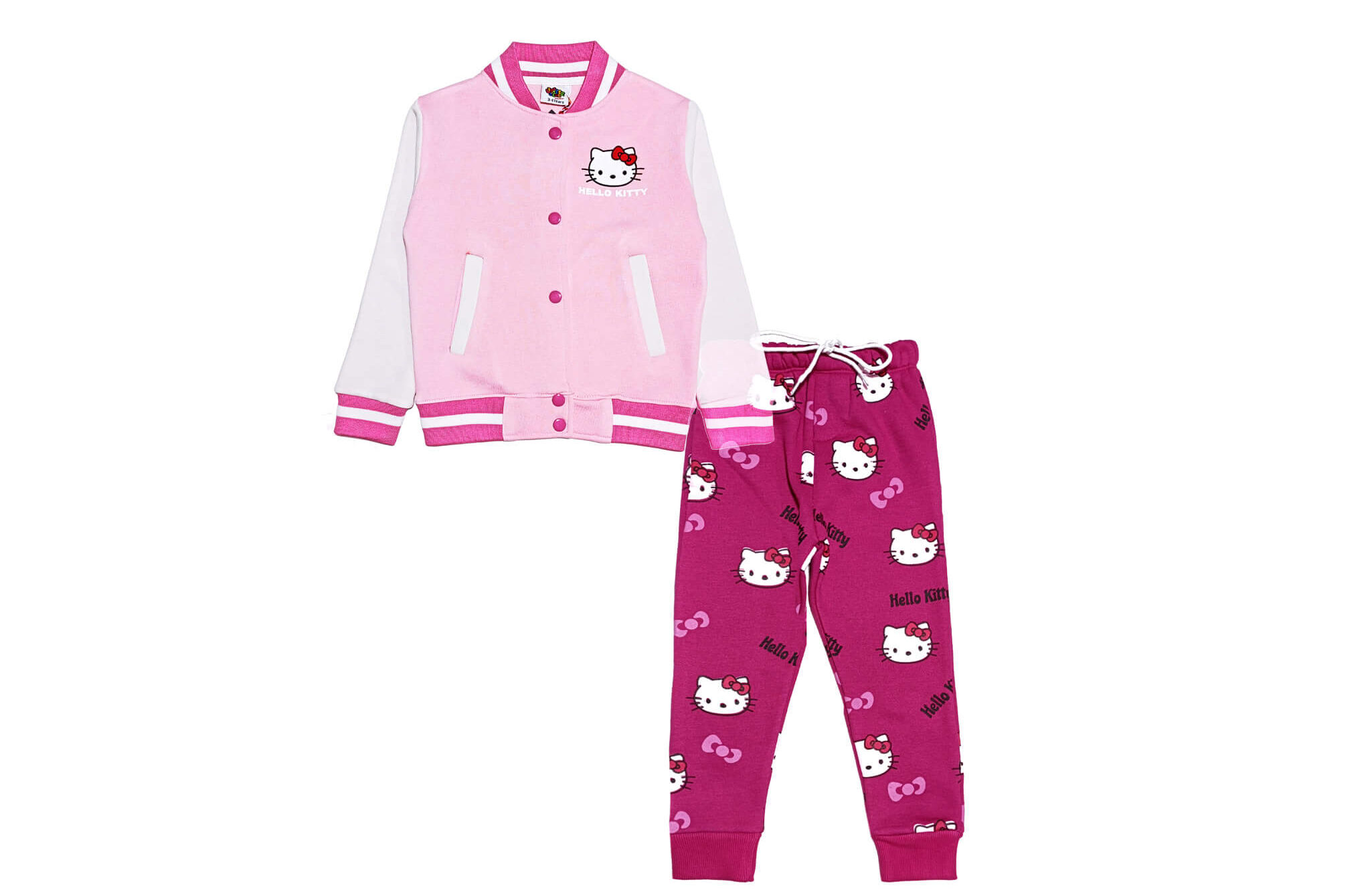 LC-151225-Hello Cute Kitty BaseBall Tracksuit -Baby Pink & Shocking Pink