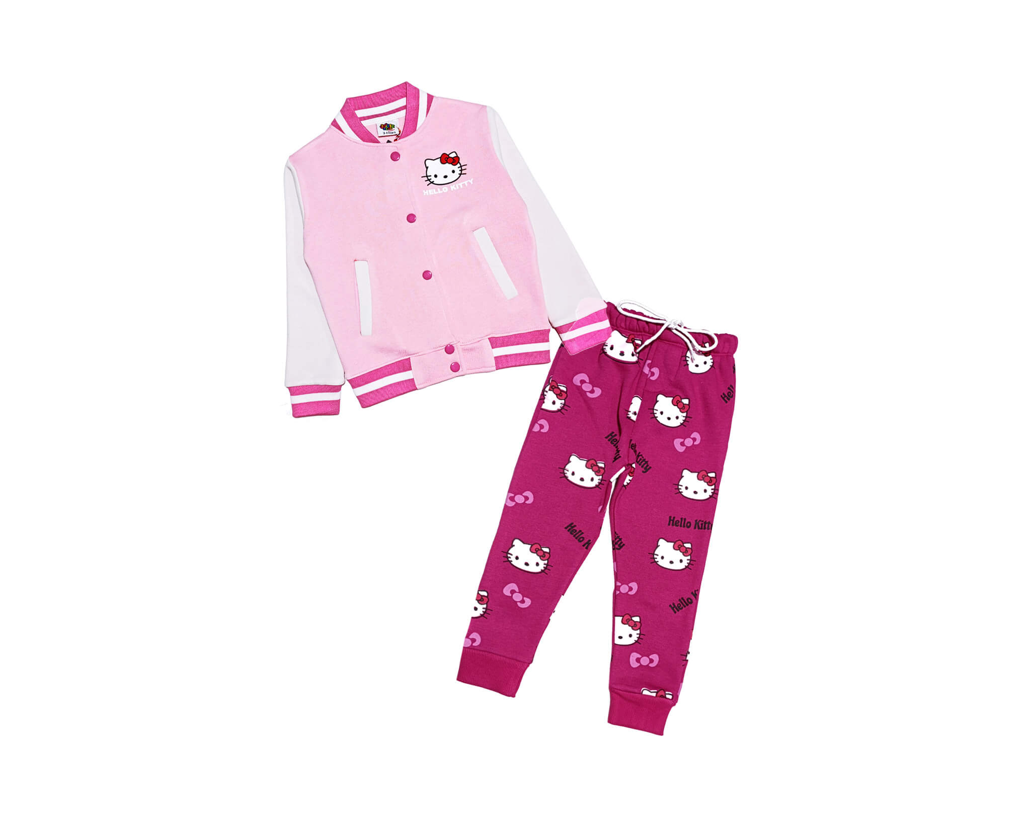 LC-151225-Hello Cute Kitty BaseBall Tracksuit -Baby Pink & Shocking Pink