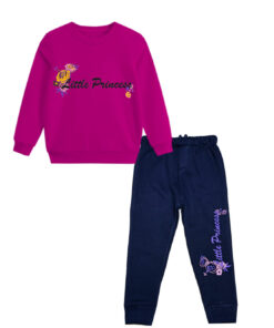 Little Princes Flowers Fleece Tracksuit - Shocking Pink & Navy Blue