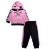 Meow with Ear Fleece Hoodie Tracksuit - Baby Pink & Black