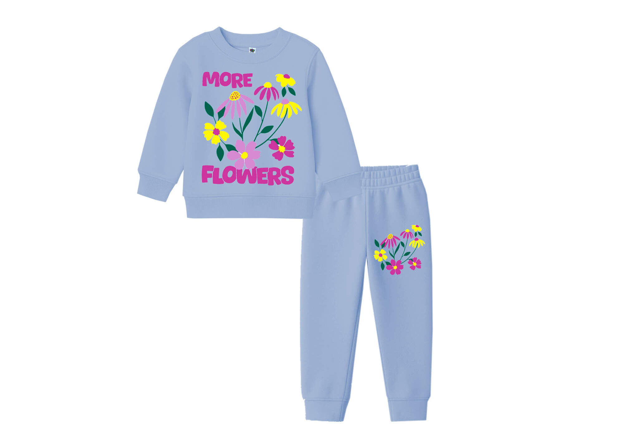 More Flowers Fleece Tracksuit - Sky Blue