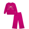 Pearls Hand Made Bow Fleece Sweat with Flare Trouser - Shocking Pink