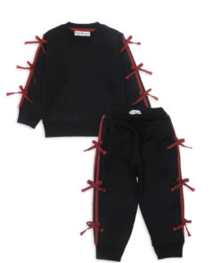 Rust Bow stylish Fleece Tracksuit - Black