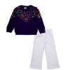 Snap Embellishmint Sweatshirt with Flare Trouser Suit - Navy Blue & Ash White