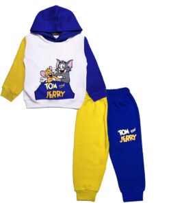 LC-081225-T&J Charactors Contrast Fleece Tracksuit - Yellow & Royal Blue