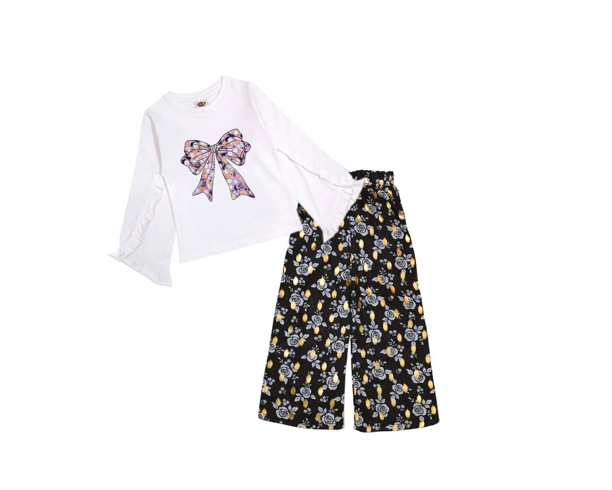 Floral Nights Palazzo Set - White & Black