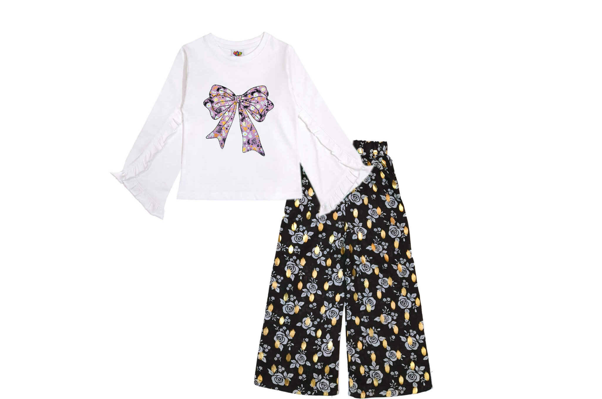 Floral Nights Palazzo Set - White & Black