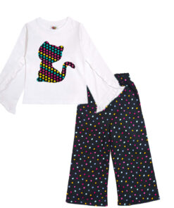 Happy Kitty Polka Palazzo Set - White & Black 1
