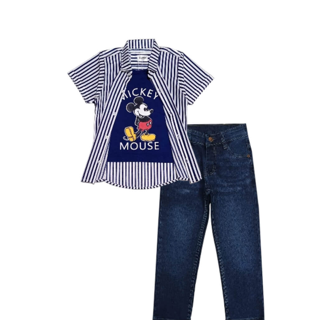 Regular Fit Mickey Double Shirt & Classy Narrow Fit Denim Pant