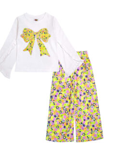 Sunshine Floral Bow Palazzo Set - White & Yellow
