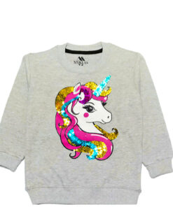Unicorn multi color sequance fleece sweatshirt gray (1)