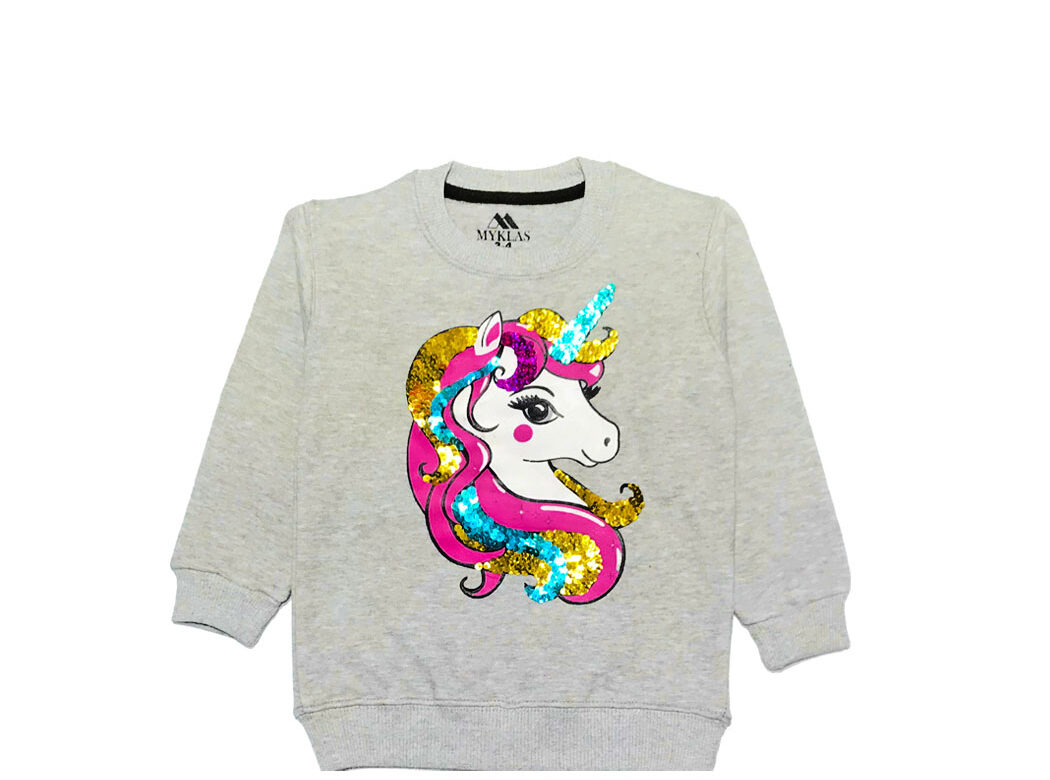 Unicorn multi color sequance fleece sweatshirt gray (1)
