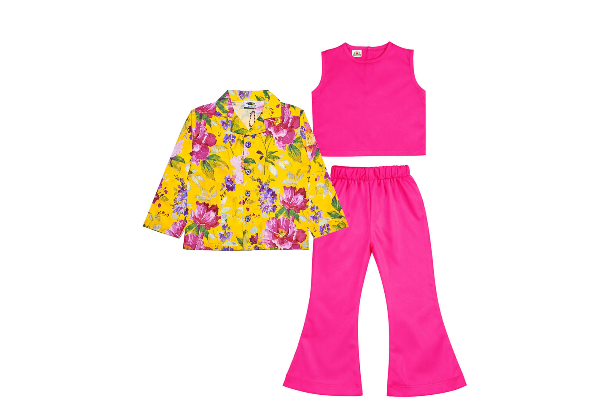 Flowers Garden 3pcs Suit – Shocking Pink & Mustard
