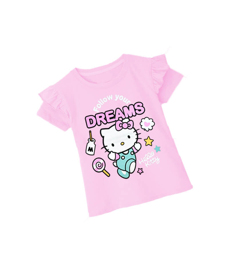 Follow Your Dream Frill Hall Sleeve T Shirt - Baby Pink (1)