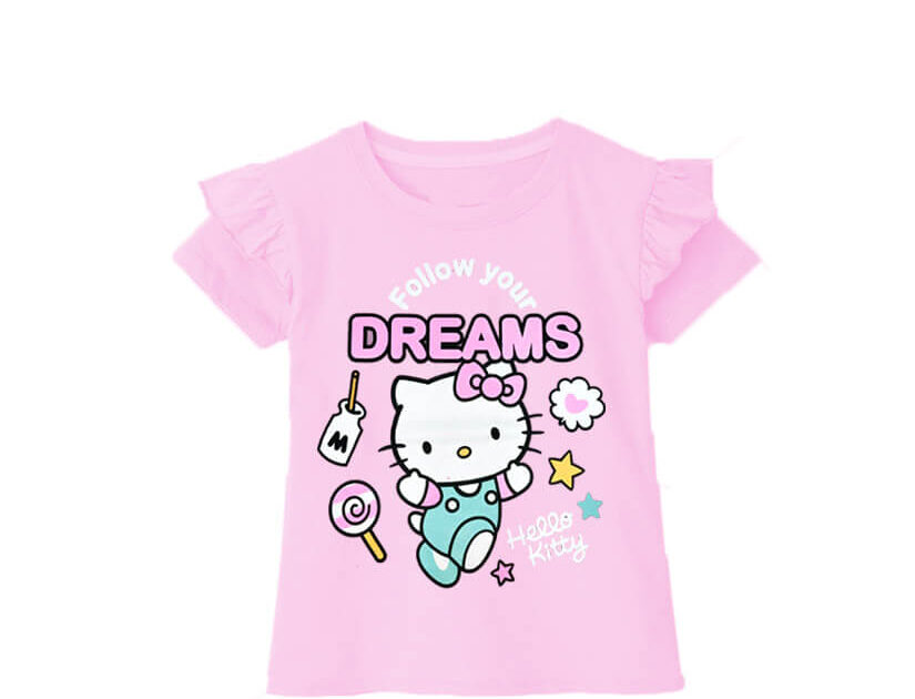Follow Your Dream Frill Hall Sleeve T Shirt - Baby Pink