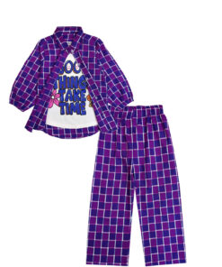 Good Think Girls Double Shirt Suit - Purple Check