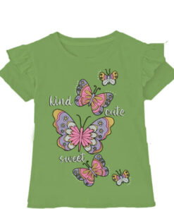Kids Cute Sweet Butterfly Print Tee Shirt - Olive Green