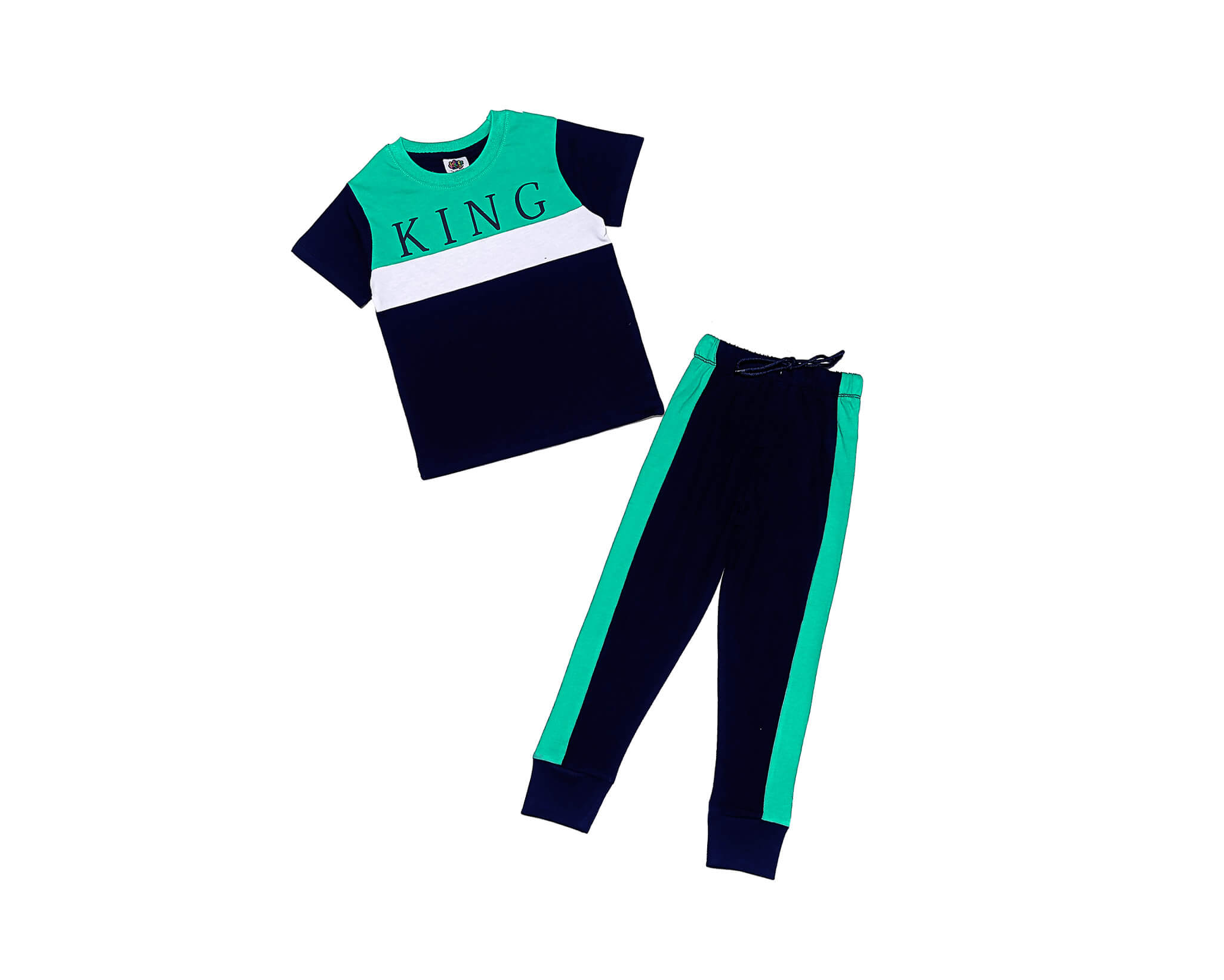 King Trendy White Penal Tee & Trouser – Black & Green
