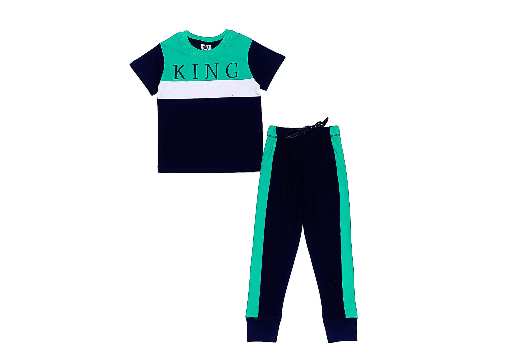 King Trendy White Penal Tee & Trouser – Black & Green