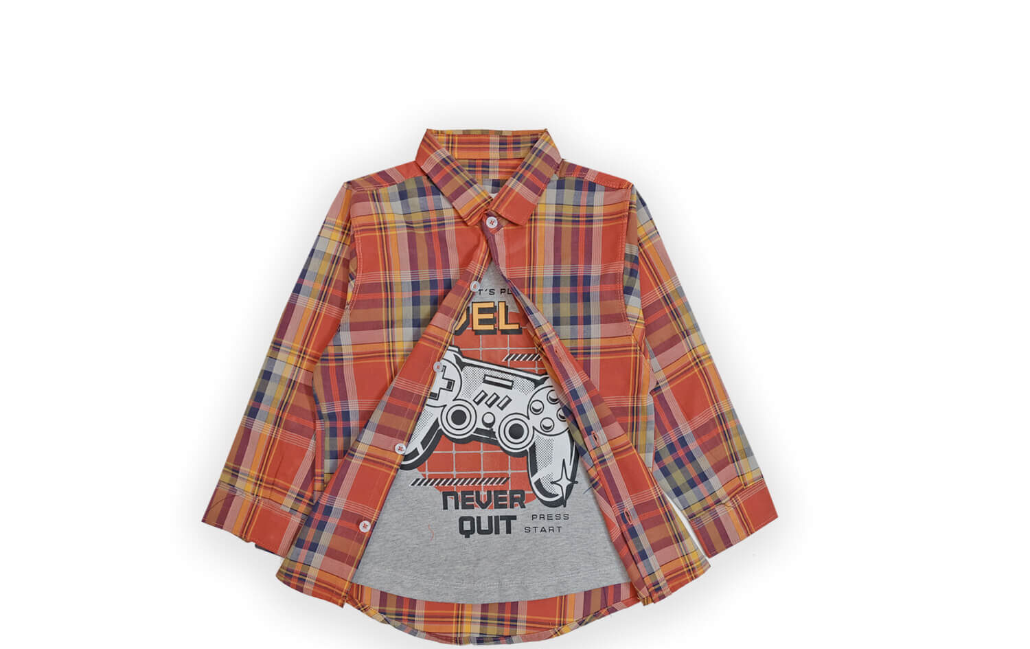 Little Explorer Plaid Double Casual Shirt - Rust