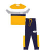 Littlez Club White Panel Tee Shirt & Trouser- Navy Blue & Yellow