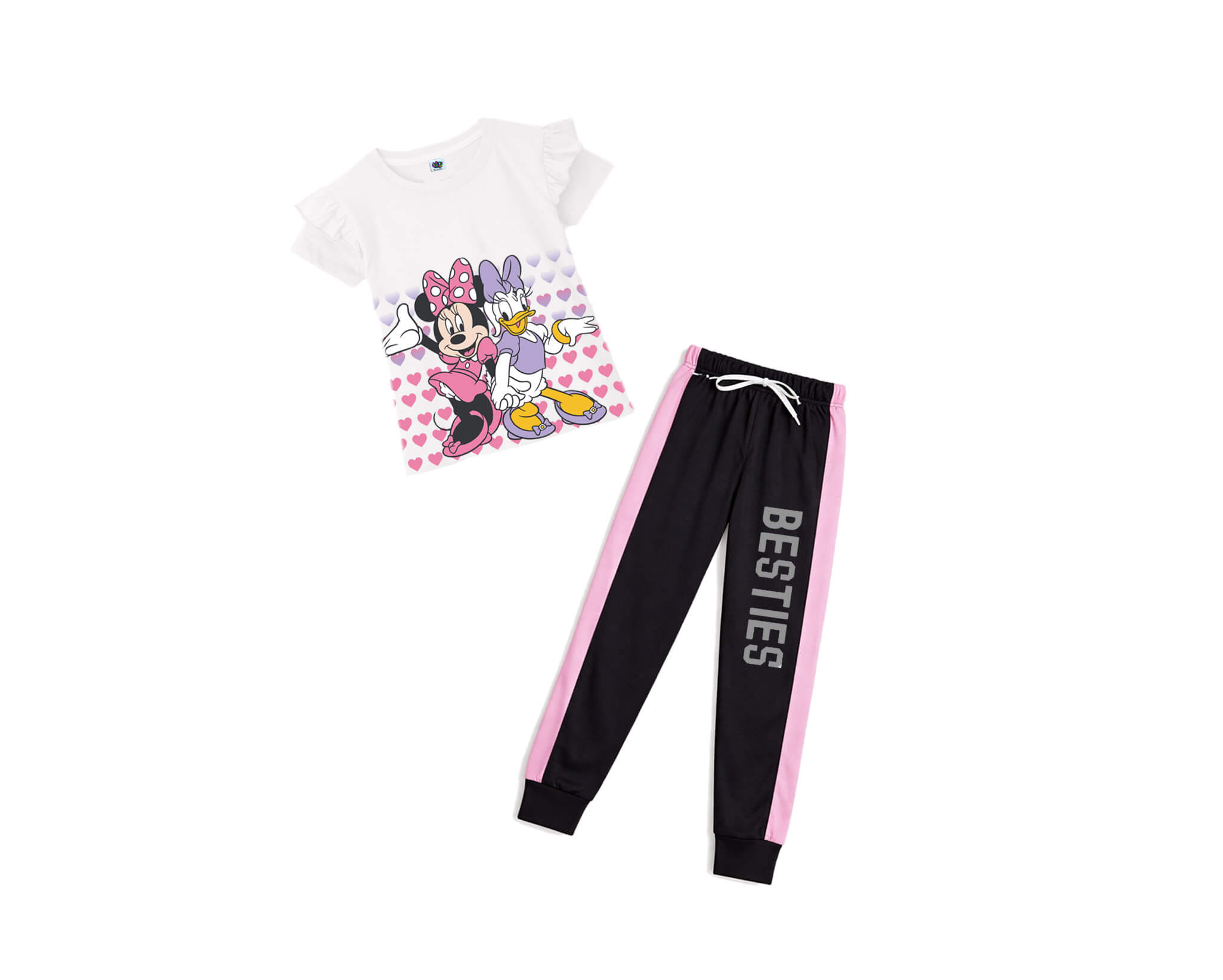 Minnie & Duck Pink Penal Tee & Trouser - White & Black