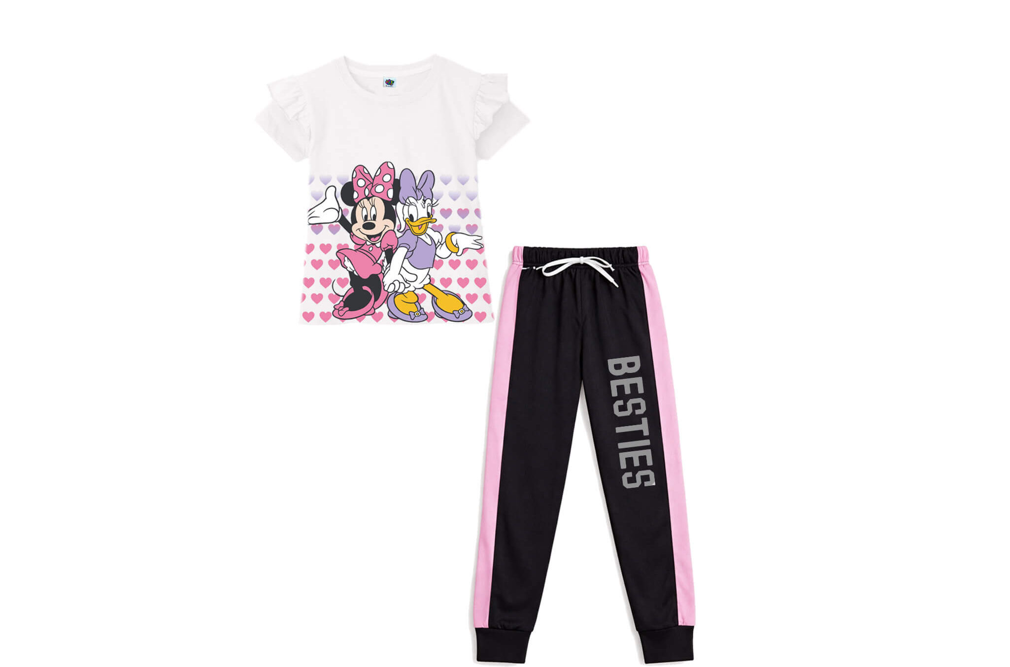Minnie & Duck Pink Penal Tee & Trouser - White & Black