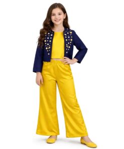 Modern Sequence Work Coat Inner & Flapper Trouser - Navy Blue & Yellow (1)