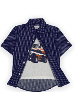 Mosnter Truck Polka Dot Double Casual Shirt - Navy Blue