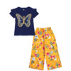 Multi Pearls & Sequin Butterfly Tee Shirt & Plazzo – Navy Blue & Mustered (2)