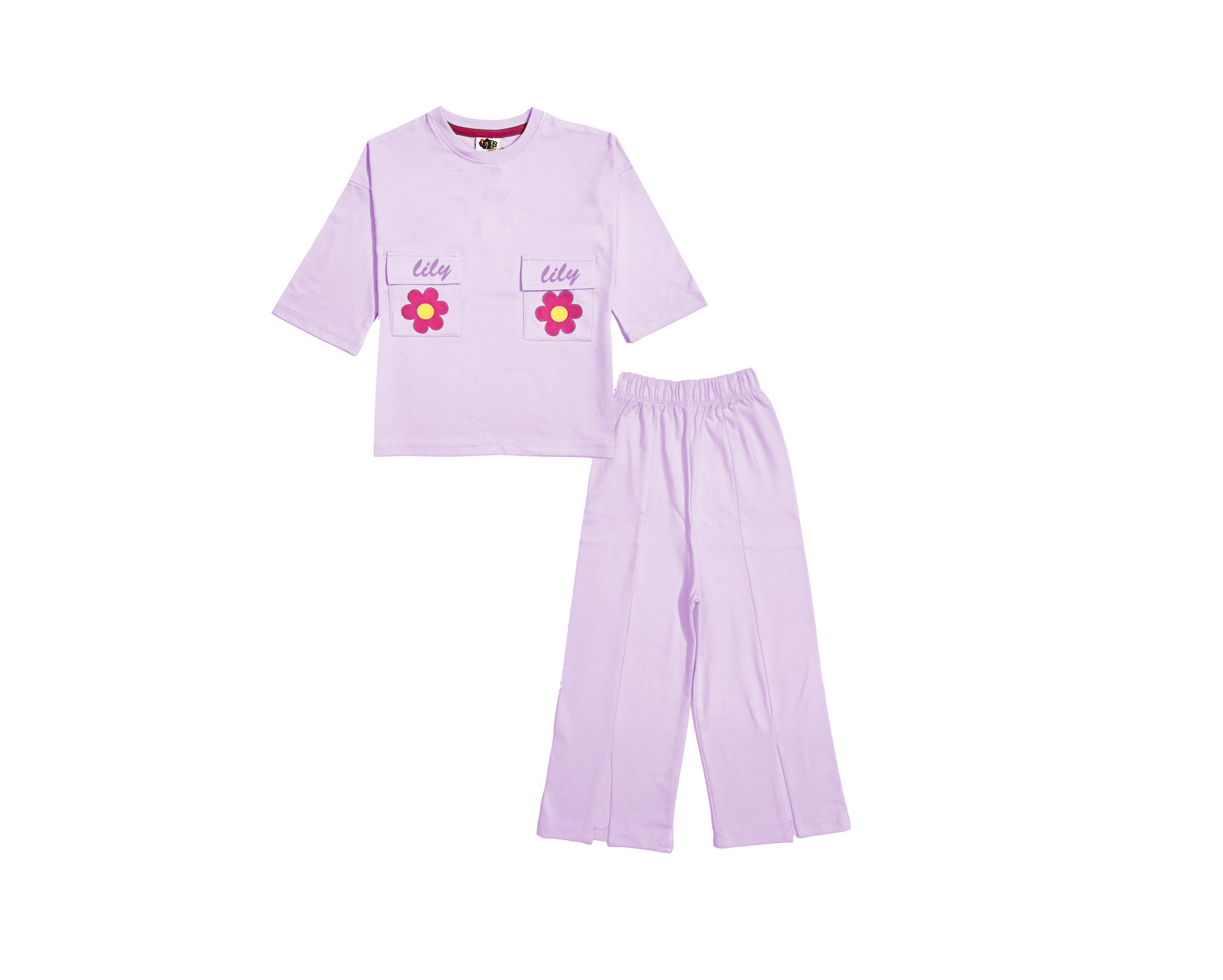 Lilly Flowers Double Flap Pocket Shirt & Bottom Cut Flare Trouser Soft Purple