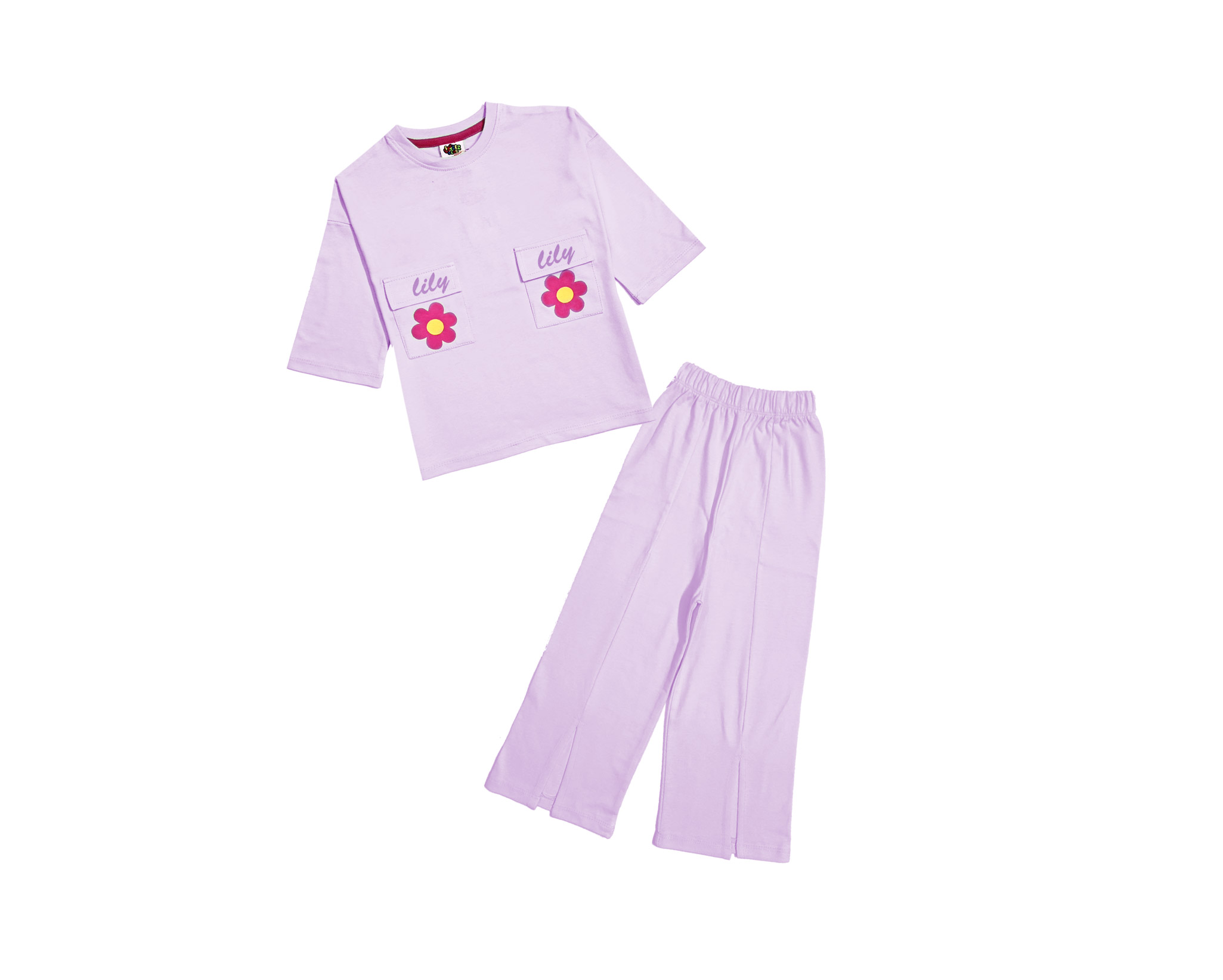 Lilly Flowers Double Flap Pocket Shirt & Bottom Cut Flare Trouser Soft Purple