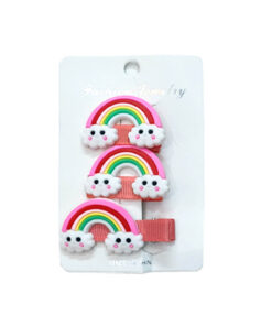 Cute Rainbow Hair Silicone Clips 3pc Set – Pink
