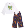 Green Big Bow Florals Tee Shirt & Plazzo- White & Purple