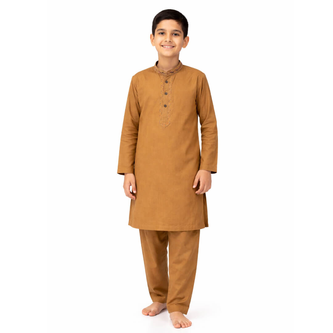 UNIQUE Brown Embroidered Cotton Kurta