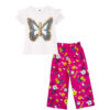 Multi Sequence pearls Butterfly Tee Shirt & Plazzo-white & pink