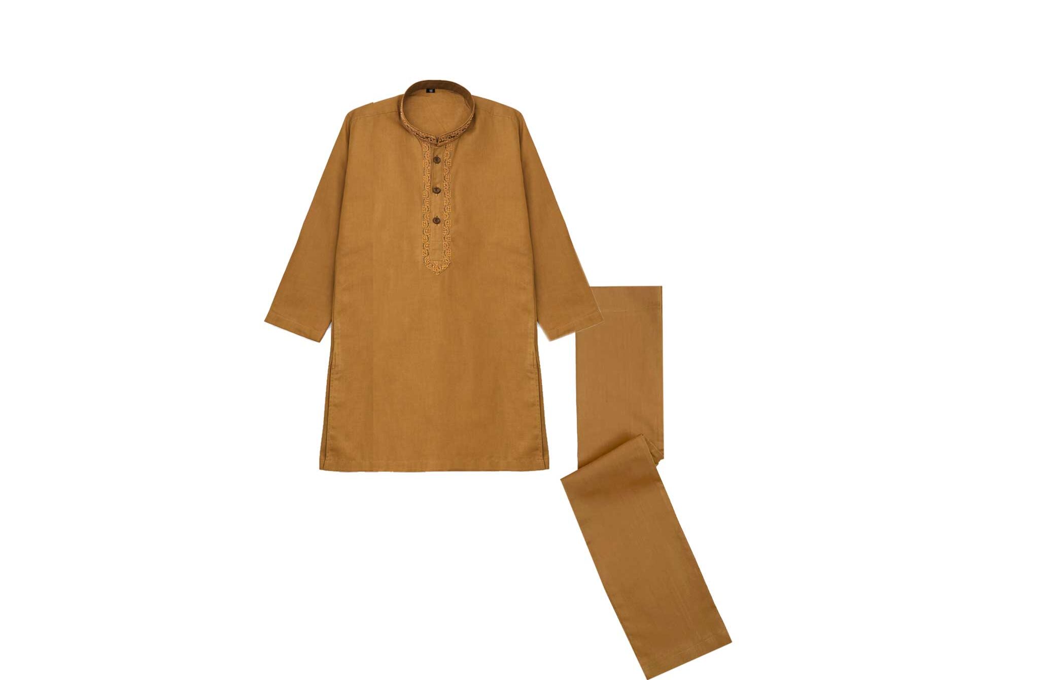 UNIQUE Brown Embroidered Cotton Kurta & Trouser Set – Brown (2)