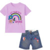 Let Your Soul Shine Rainbow Tee shirt & Cone & Heart Denim Shorts