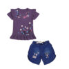 Mini Flowers & Bee Tee Shirt & Stylish Round Bottom Denim Short