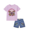 Happy Emoji Face Tee Shirt & Stars Sunflower Denim Short