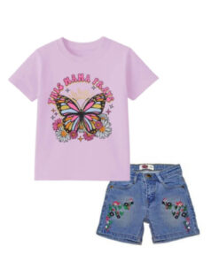 Happy Emoji Face Tee Shirt & Stars Sunflower Denim Short