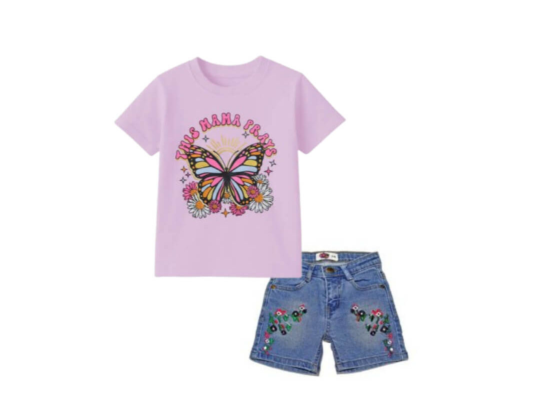 Happy Emoji Face Tee Shirt & Stars Sunflower Denim Short