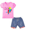 Tropical Paradise Sequence Tee Shirt & Hip Hop Party Wear Denim Short