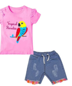 Tropical Paradise Sequence Tee Shirt & Hip Hop Party Wear Denim Short