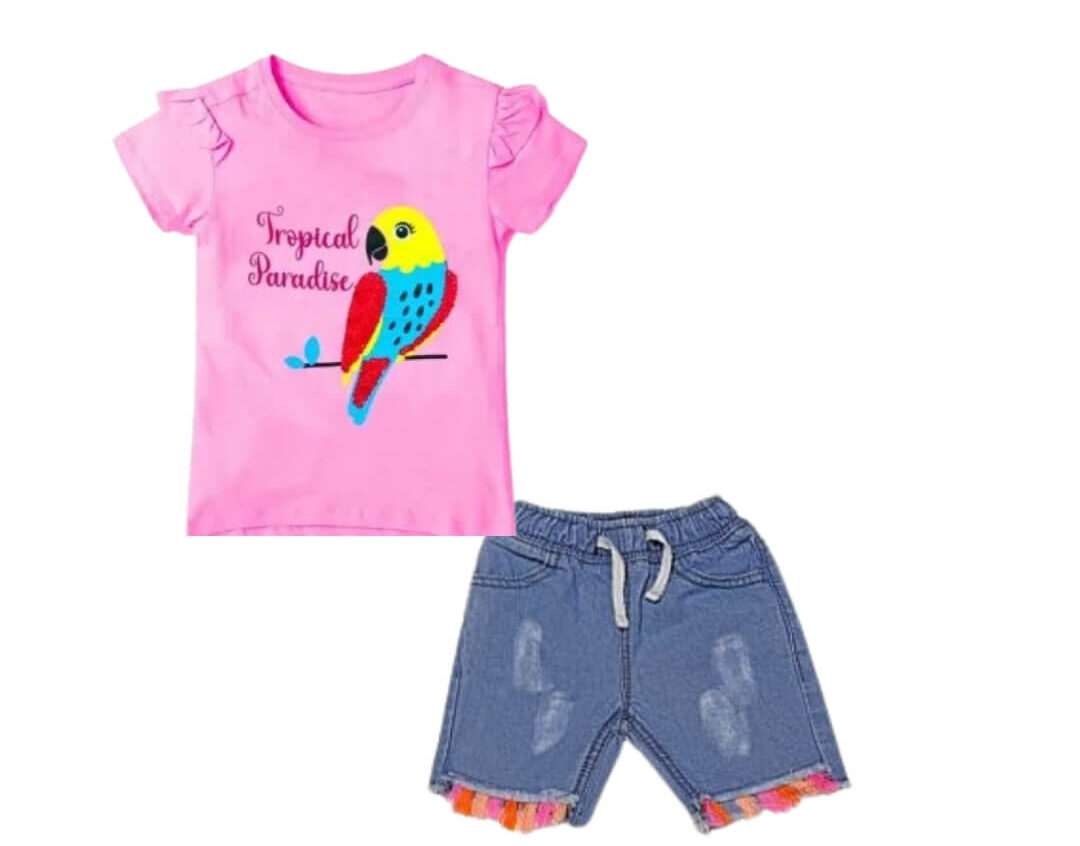 Tropical Paradise Sequence Tee Shirt & Hip Hop Party Wear Denim Short